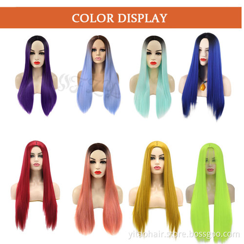 Wholesale Quality Factory Price Long Straight Wig Pastel Color Cosplay Halloween Lolita Synthetic Hair Ombre Two Tone Wigs Women